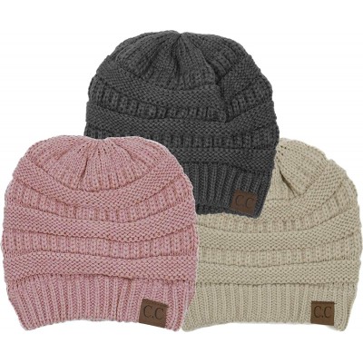 Skullies & Beanies 3-Pack Beanie Bundle - Beige- Charcoal- Indi Pink - CV18ZWHKO0M $29.07