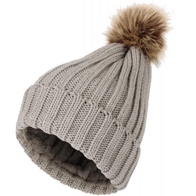 Skullies & Beanies Fleece Ribbed Knit Pom Beanie Winter Hat Slouchy Cap CZP0011 - Grey - C318KIM76DG $10.61