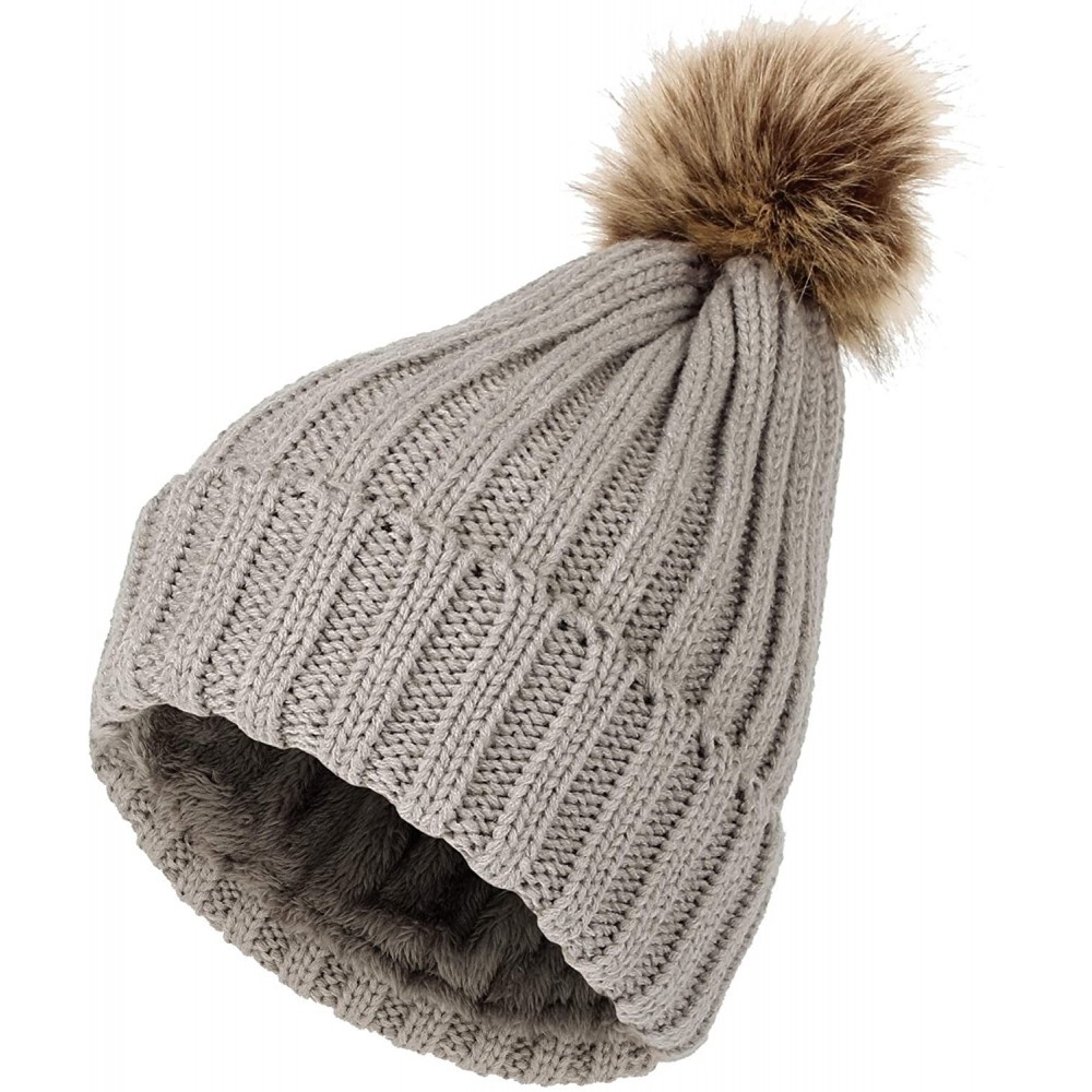 Skullies & Beanies Fleece Ribbed Knit Pom Beanie Winter Hat Slouchy Cap CZP0011 - Grey - C318KIM76DG $10.61