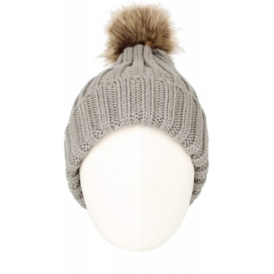 Skullies & Beanies Fleece Ribbed Knit Pom Beanie Winter Hat Slouchy Cap CZP0011 - Grey - C318KIM76DG $10.61