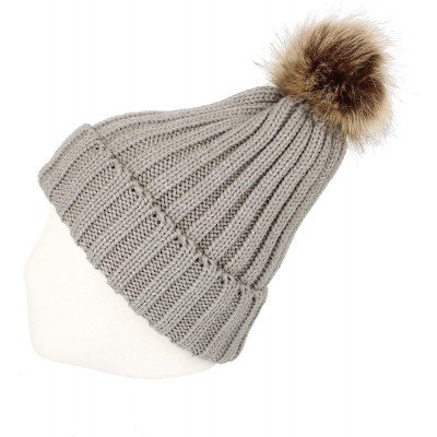 Skullies & Beanies Fleece Ribbed Knit Pom Beanie Winter Hat Slouchy Cap CZP0011 - Grey - C318KIM76DG $10.61