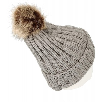 Skullies & Beanies Fleece Ribbed Knit Pom Beanie Winter Hat Slouchy Cap CZP0011 - Grey - C318KIM76DG $10.61