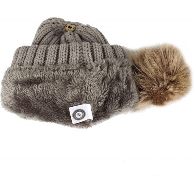 Skullies & Beanies Fleece Ribbed Knit Pom Beanie Winter Hat Slouchy Cap CZP0011 - Grey - C318KIM76DG $10.61
