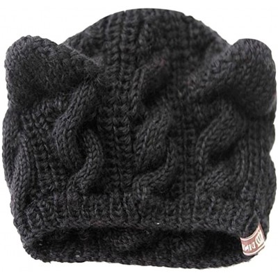Skullies & Beanies DEESEE Beanie Hat Unisex Baggy Beret Winter Warm Cat Ears Hemp Knitted Hat - C612N1K6ZCO $9.42