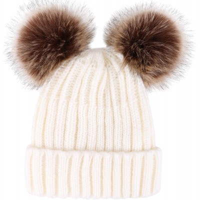 Skullies & Beanies Womens Beanie Winter Cable Knit Faux Fur Pompom Ears Beanie Hat - A_white - CB18E3CEUN5 $12.19