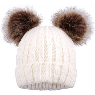 Skullies & Beanies Womens Beanie Winter Cable Knit Faux Fur Pompom Ears Beanie Hat - A_white - CB18E3CEUN5 $12.19