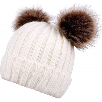 Skullies & Beanies Womens Beanie Winter Cable Knit Faux Fur Pompom Ears Beanie Hat - A_white - CB18E3CEUN5 $12.19