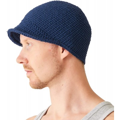 Skullies & Beanies Mens Kufi Beanie Hat - Billed Skull Cap Cotton Chemo Hat Sensitive Skin - Navy - CF18K23CCM9 $23.97