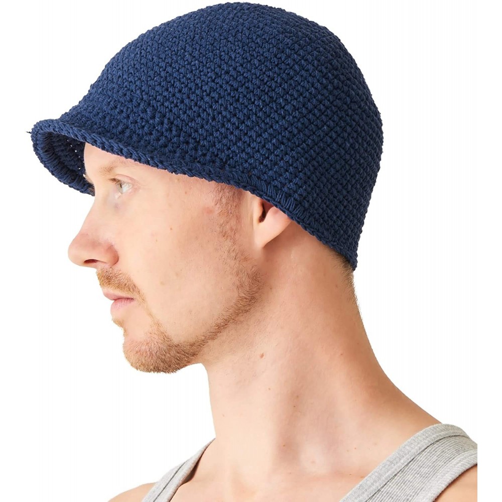 Skullies & Beanies Mens Kufi Beanie Hat - Billed Skull Cap Cotton Chemo Hat Sensitive Skin - Navy - CF18K23CCM9 $23.97