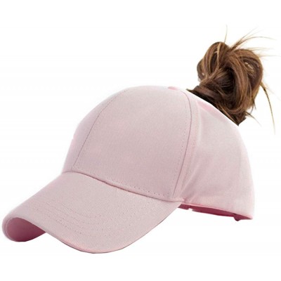 Baseball Caps Women Cotton Ponytail Baseball Cap Messy Bun Cap(Without Hair) - Pink - CQ18R35XGK2 $10.07