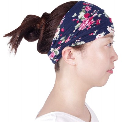 Headbands Boho Headbands for Women Retro Printed Floral Hair Bands Seamless Elastic Band Headband Fashion Head wrap - CG18UXG...