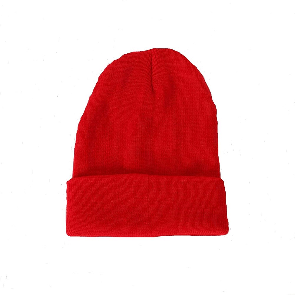 Skullies & Beanies Unisex Cuff Warm Winter Hat Knit Plain Skull Beanie Toboggan Knit Hat/Cap - Red - CF19392IMEG $9.85