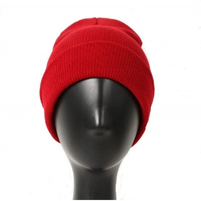 Skullies & Beanies Unisex Cuff Warm Winter Hat Knit Plain Skull Beanie Toboggan Knit Hat/Cap - Red - CF19392IMEG $9.85