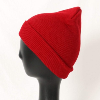 Skullies & Beanies Unisex Cuff Warm Winter Hat Knit Plain Skull Beanie Toboggan Knit Hat/Cap - Red - CF19392IMEG $9.85