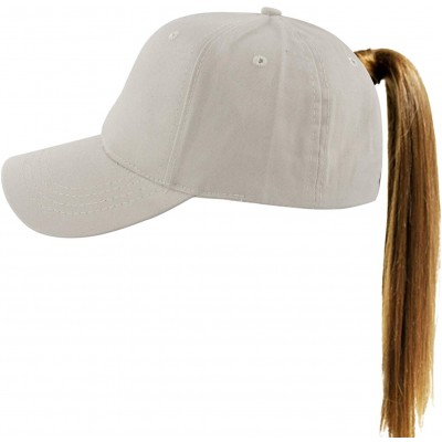 Baseball Caps Women's Ponytail Baseball Cap Messy High Bun Adjustable Plain Trucker Dad Hat - Cotton-beige - CC18N7LTN6T $11.22