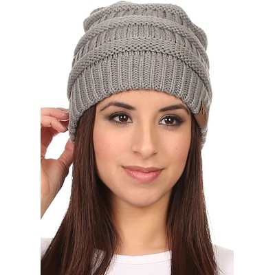 Skullies & Beanies Women's Solid Colored Knitted Warm Plush Beanie Cap - Light Grey - CY12MYJJXDF $12.53