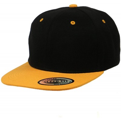 Baseball Caps Blank Adjustable Flat Bill Plain Snapback Hats Caps - Black/Gold - CX11LHGX857 $10.53
