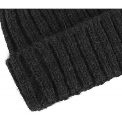 Skullies & Beanies Women's Winter Ski Knit Warm Fleece Beanie Hat w/Double Fur Pom - Black Hat Coffee Ball Black Lining - CV1...