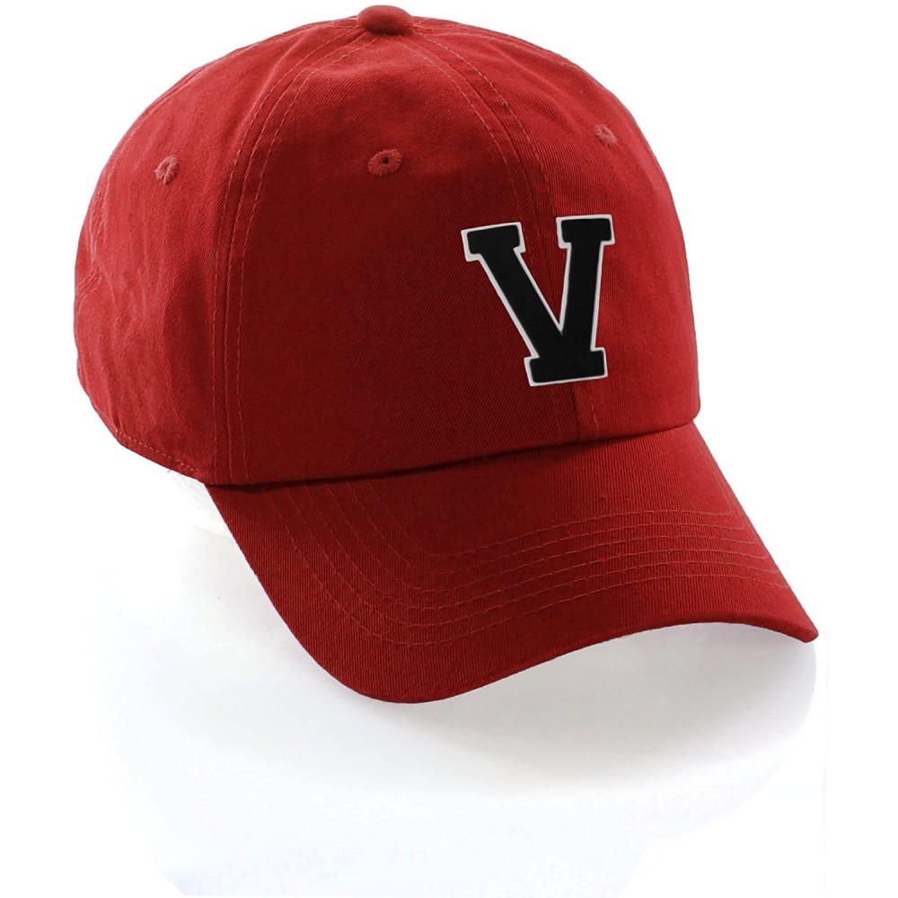 Baseball Caps Customized Letter Intial Baseball Hat A to Z Team Colors- Red Cap White Black - Letter V - CE18ET3H6NU $11.17