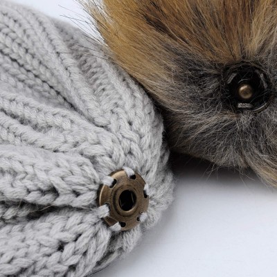 Skullies & Beanies Winter Knit Hat Real Raccoon Fur Pom Pom Womens Girls Knit Beanie Hat - Grey - CI18HZW0RD2 $16.99