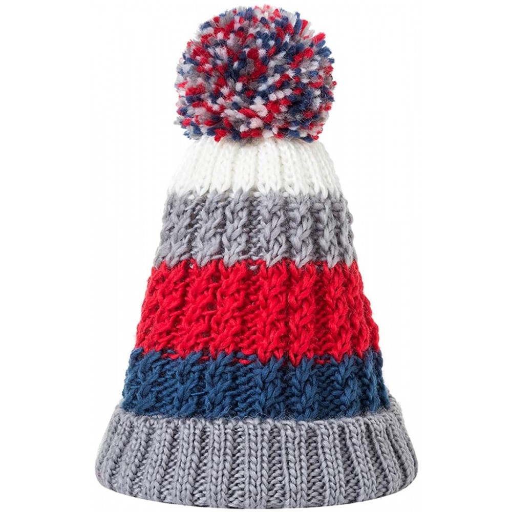 Skullies & Beanies Casual Winter Hats for Women Colorful Beanies Hats Girls Fashion Relaxed Striped Hat Knitted Pom Pom Ball ...