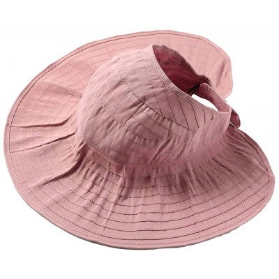 Sun Hats Women Wide Brim Sun Hats Foldable Summer Beach UV Protection Caps with Neck Cord - Pink - CF18R0ADXQ9 $14.25