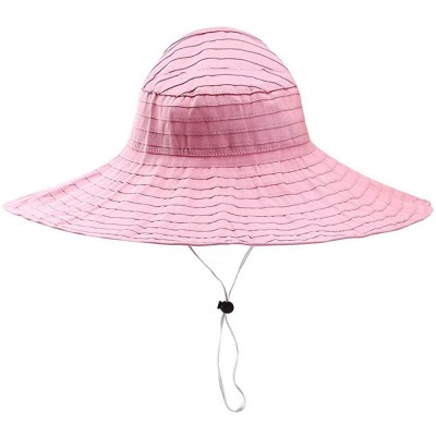 Sun Hats Women Wide Brim Sun Hats Foldable Summer Beach UV Protection Caps with Neck Cord - Pink - CF18R0ADXQ9 $14.25