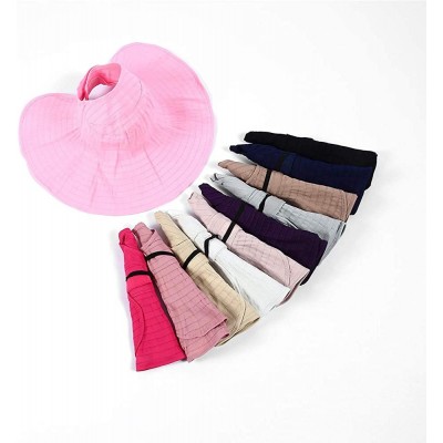Sun Hats Women Wide Brim Sun Hats Foldable Summer Beach UV Protection Caps with Neck Cord - Pink - CF18R0ADXQ9 $14.25