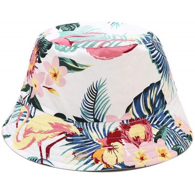 Bucket Hats Unisex Print Double-Side-Wear Reversible Bucket Hat - Flamingo White - CU1996UK4NW $14.85