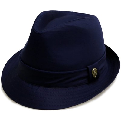 Fedoras Pmt112 Cotton Plain Porkpie with Self Band Fedora - Pmt110 Navy - C4126Q432IH $12.43