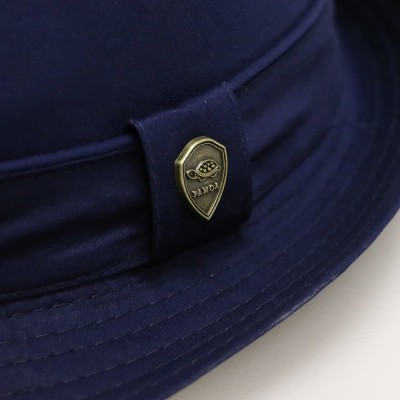 Fedoras Pmt112 Cotton Plain Porkpie with Self Band Fedora - Pmt110 Navy - C4126Q432IH $12.43