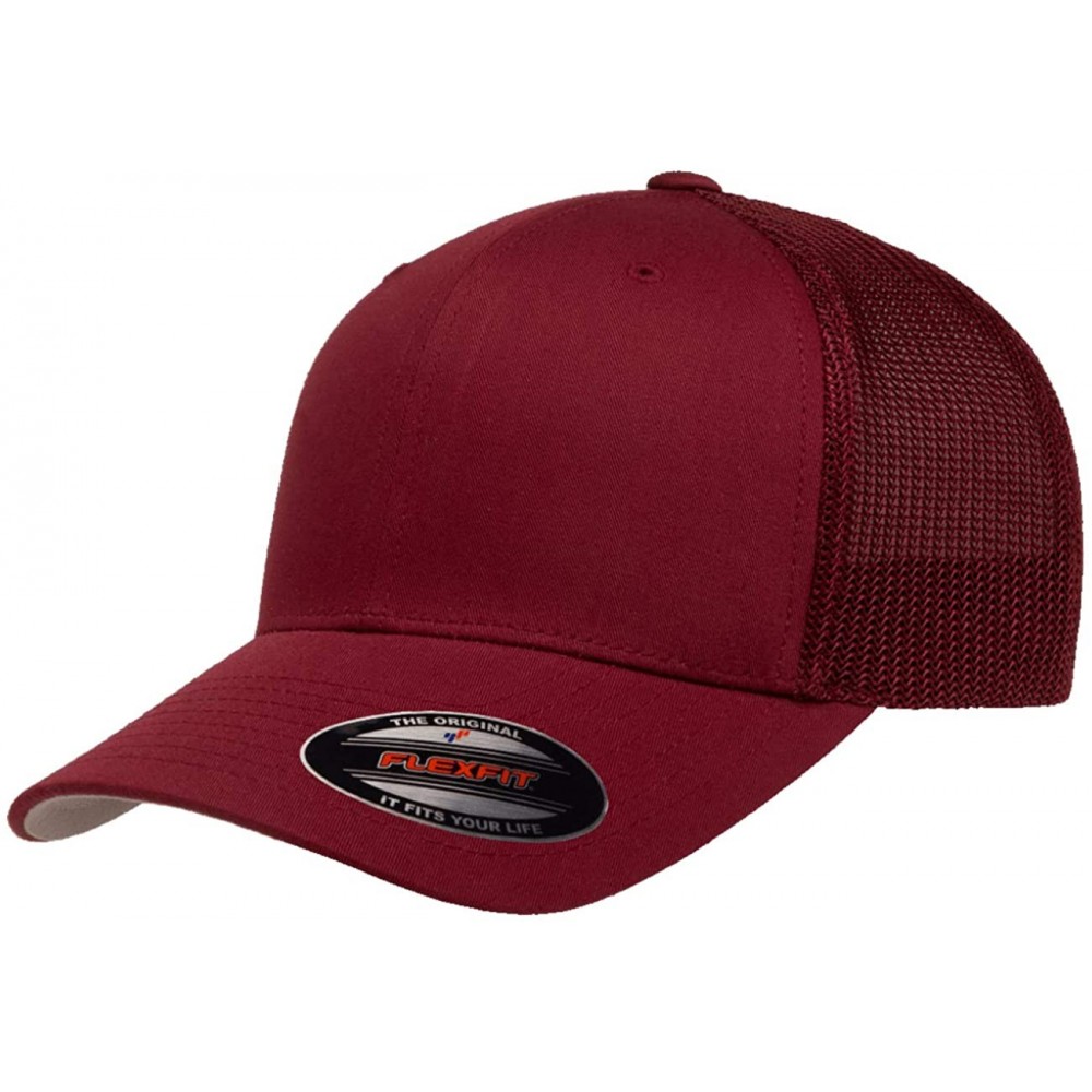 Baseball Caps The Original Flexfit Yupoong Mesh Trucker Hat Cap & 2-Tone - Cranberry - CA196GZUKHY $16.22