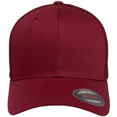 Baseball Caps The Original Flexfit Yupoong Mesh Trucker Hat Cap & 2-Tone - Cranberry - CA196GZUKHY $16.22