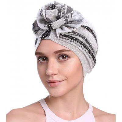 Skullies & Beanies Cotton Turbans for Women Flower Knot Headwrap Pre-Tied Bonnet Boho Pattern Chemo caps for Hair Loss - CB18...