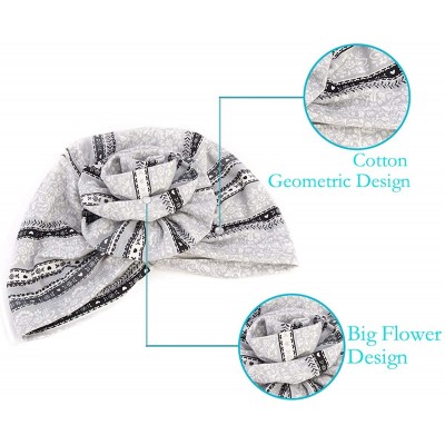 Skullies & Beanies Cotton Turbans for Women Flower Knot Headwrap Pre-Tied Bonnet Boho Pattern Chemo caps for Hair Loss - CB18...