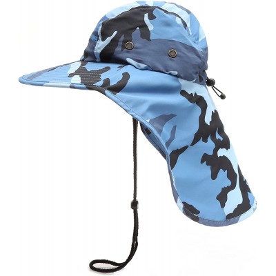 Sun Hats Outdoor Sun Protection Hunting Hiking Fishing Cap Wide Brim hat with Neck Flap - Blue Sky Camo - CH18G7UNA9H $13.22
