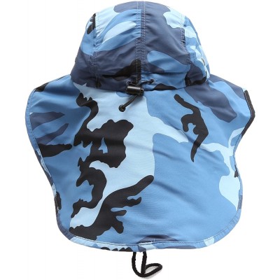 Sun Hats Outdoor Sun Protection Hunting Hiking Fishing Cap Wide Brim hat with Neck Flap - Blue Sky Camo - CH18G7UNA9H $13.22