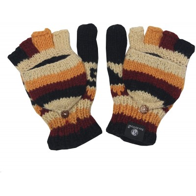 Skullies & Beanies Nepal Hand Knit Ear Flaps Beanie Ski Wool Hat & Glove Mitten Set - Earth 4 - C112NU1M6RN $14.44