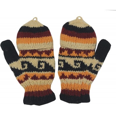 Skullies & Beanies Nepal Hand Knit Ear Flaps Beanie Ski Wool Hat & Glove Mitten Set - Earth 4 - C112NU1M6RN $14.44