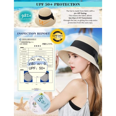 Sun Hats Packable Sun Hat for Women Beach Uv SPF Straw Fedora Floppy Panama String 55-57cm - Beige_69087 - CM18G2RNZLN $17.66