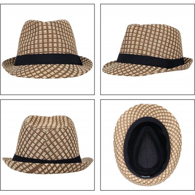 Fedoras Men/Women's Summer 2 Tone Colored Trilby Straw Fedora Hat - Brown - CU1843RGES4 $16.01