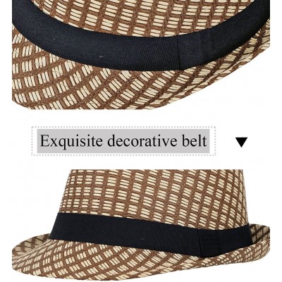 Fedoras Men/Women's Summer 2 Tone Colored Trilby Straw Fedora Hat - Brown - CU1843RGES4 $16.01