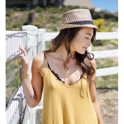 Fedoras Men/Women's Summer 2 Tone Colored Trilby Straw Fedora Hat - Brown - CU1843RGES4 $16.01