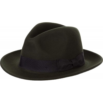 Fedoras Mens Godfather Milano Wool Felt Fedora Grosgrain Band Center Winter Hat - Olive - CM18LHN7DRK $38.60