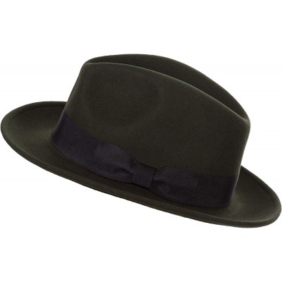 Fedoras Mens Godfather Milano Wool Felt Fedora Grosgrain Band Center Winter Hat - Olive - CM18LHN7DRK $38.60