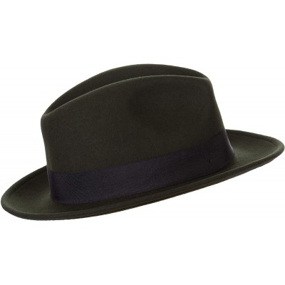 Fedoras Mens Godfather Milano Wool Felt Fedora Grosgrain Band Center Winter Hat - Olive - CM18LHN7DRK $38.60