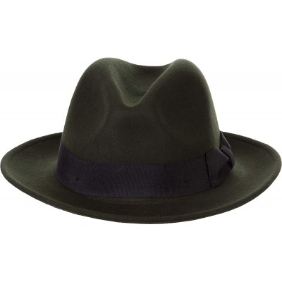 Fedoras Mens Godfather Milano Wool Felt Fedora Grosgrain Band Center Winter Hat - Olive - CM18LHN7DRK $38.60