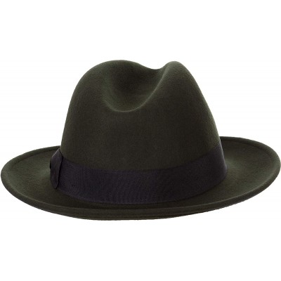 Fedoras Mens Godfather Milano Wool Felt Fedora Grosgrain Band Center Winter Hat - Olive - CM18LHN7DRK $38.60