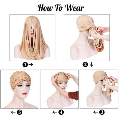 Skullies & Beanies Women Muslim Turban Pearl Hat Bonnet Hijab Headscarf Islamic Chemo Cap - Coffee - CX18RAYEH4S $7.84