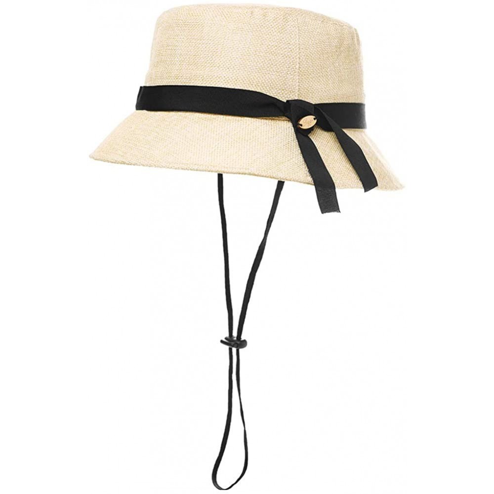 Sun Hats Packable UPF Straw Sunhat Women Summer Beach Wide Brim Fedora Travel Hat 54-59CM - 00705_beige - C818RL7874T $18.22